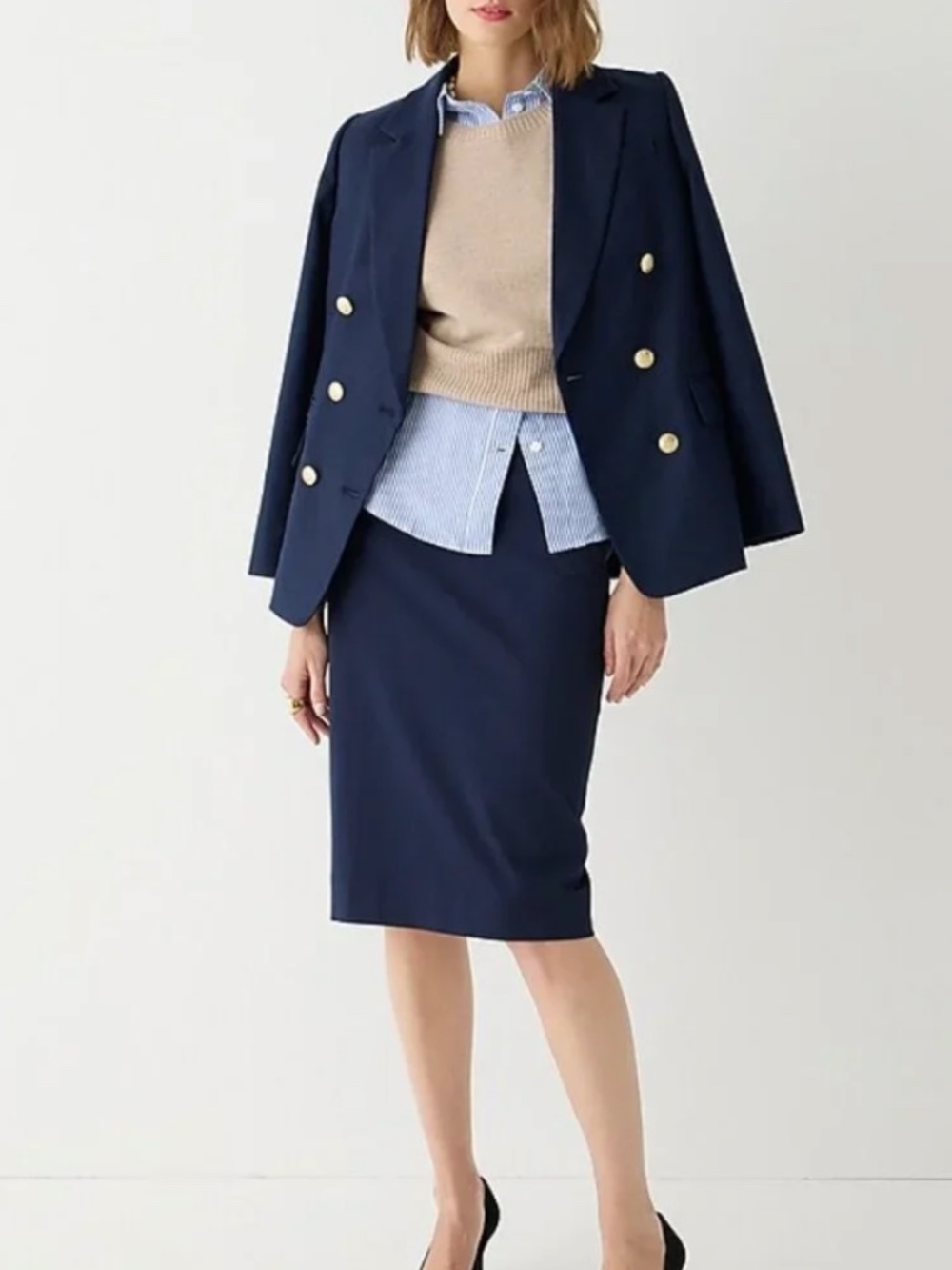 J. Crew Pencil Skirt No. 3 in Navy Blue Bi-Stretch Cotton - 0P - NWOT